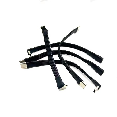 USB-C转Type C弯头转接线 充电宝软排线PD线充电线C弯扁平硅胶线