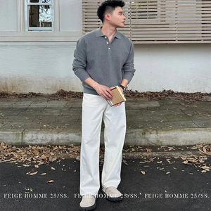 秋冬呼吸感肌理感织法极简INS翻领百搭针织衫毛衣M896-P78图片