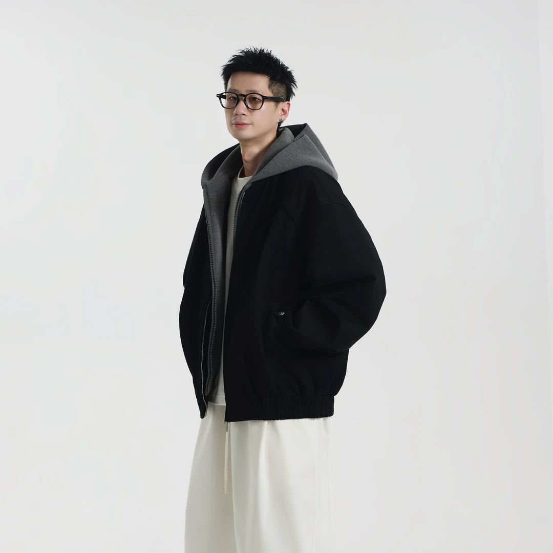 格雷系叠穿假两件连帽卫衣情侣休闲夹克外套J98-P95  加棉P105-