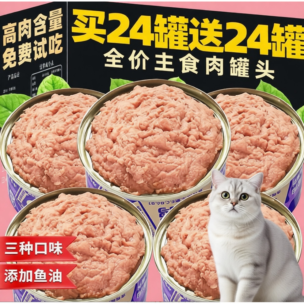 全价主食罐猫湿粮鸡肉高肉含量三种口味添加鱼油24罐装全阶段,宠物/宠物食品及用品,猫全价湿粮/主食罐,淘宝优惠券,粉丝福利购,淘宝优惠卷