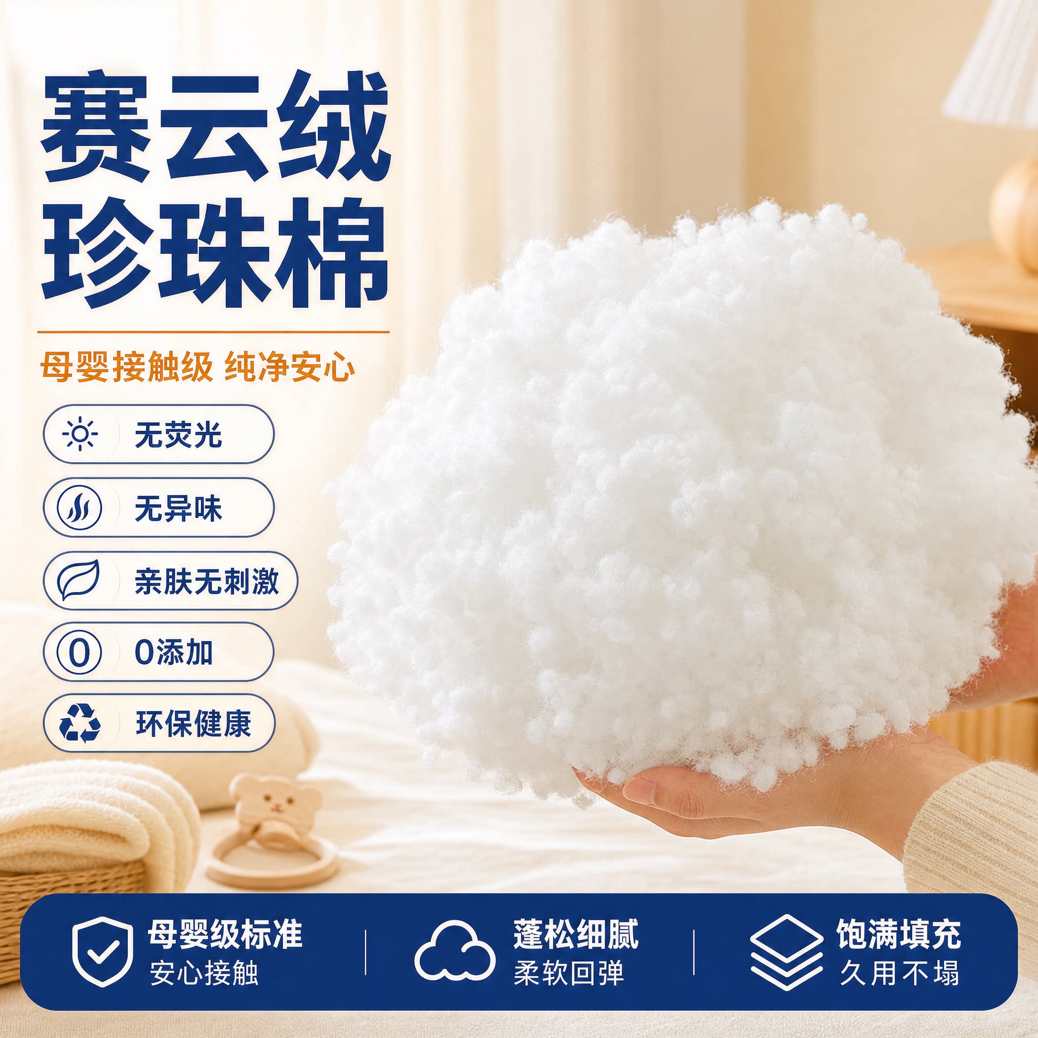 高端产品专用棉赛云绒珍珠棉填充物蓬松纺织品填充棉颗粒棉手工棉图片