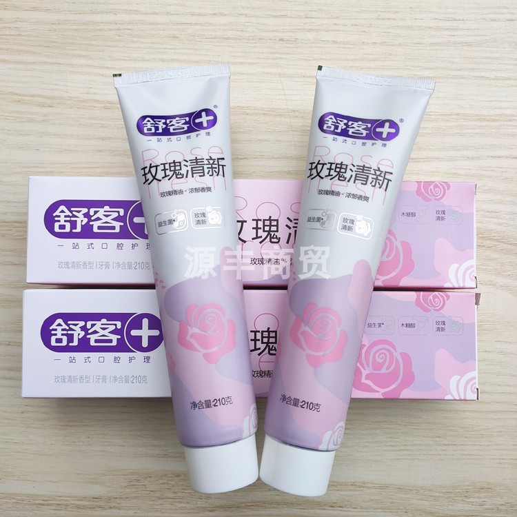 舒客玫瑰清新牙膏益生菌210克两支大容量木糖醇精油舒克柠檬酸锌