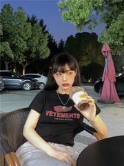 Korean Chic Vintage short sleeve T-shirt with wood ear edge printing