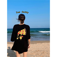 Pizza print on the back of real price Korean version fashionable thin shoulder pad worn Short Sleeve Tee