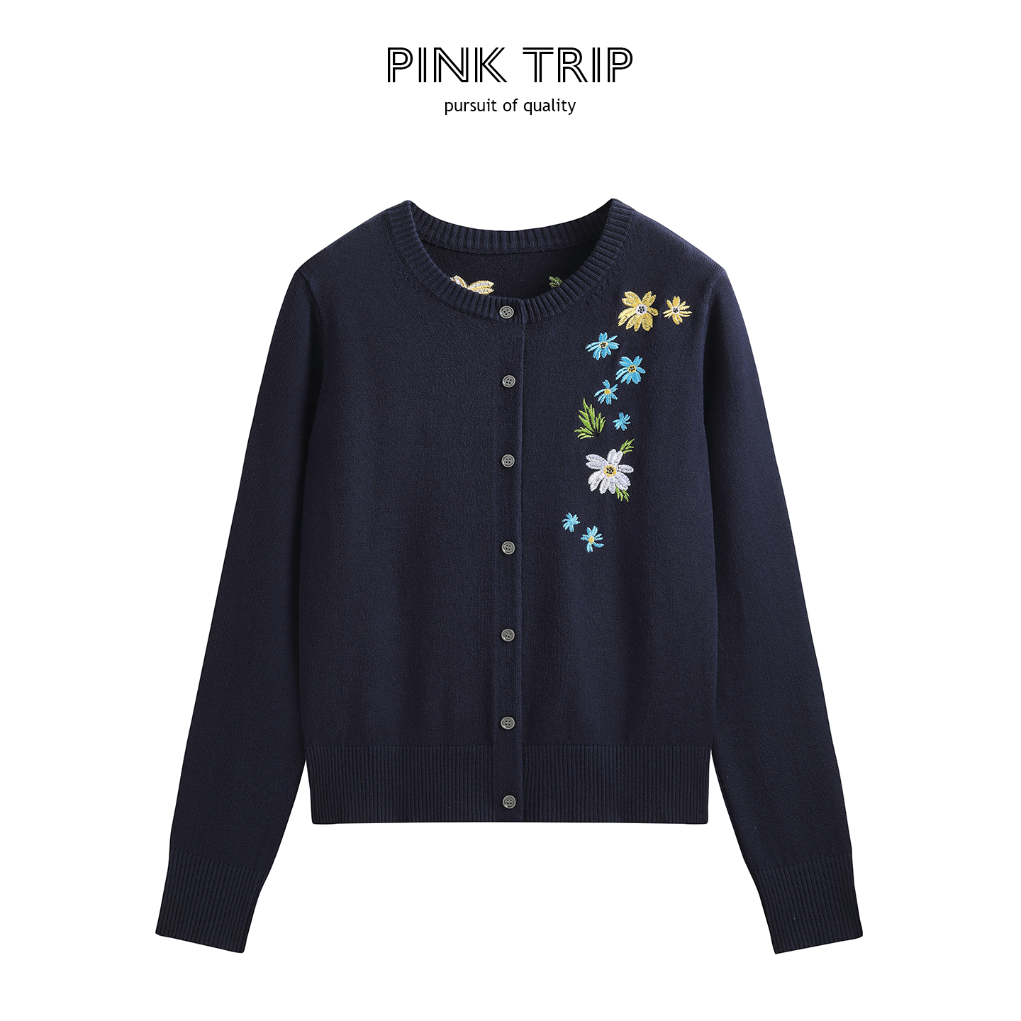 设计感花朵刺绣针织开衫女