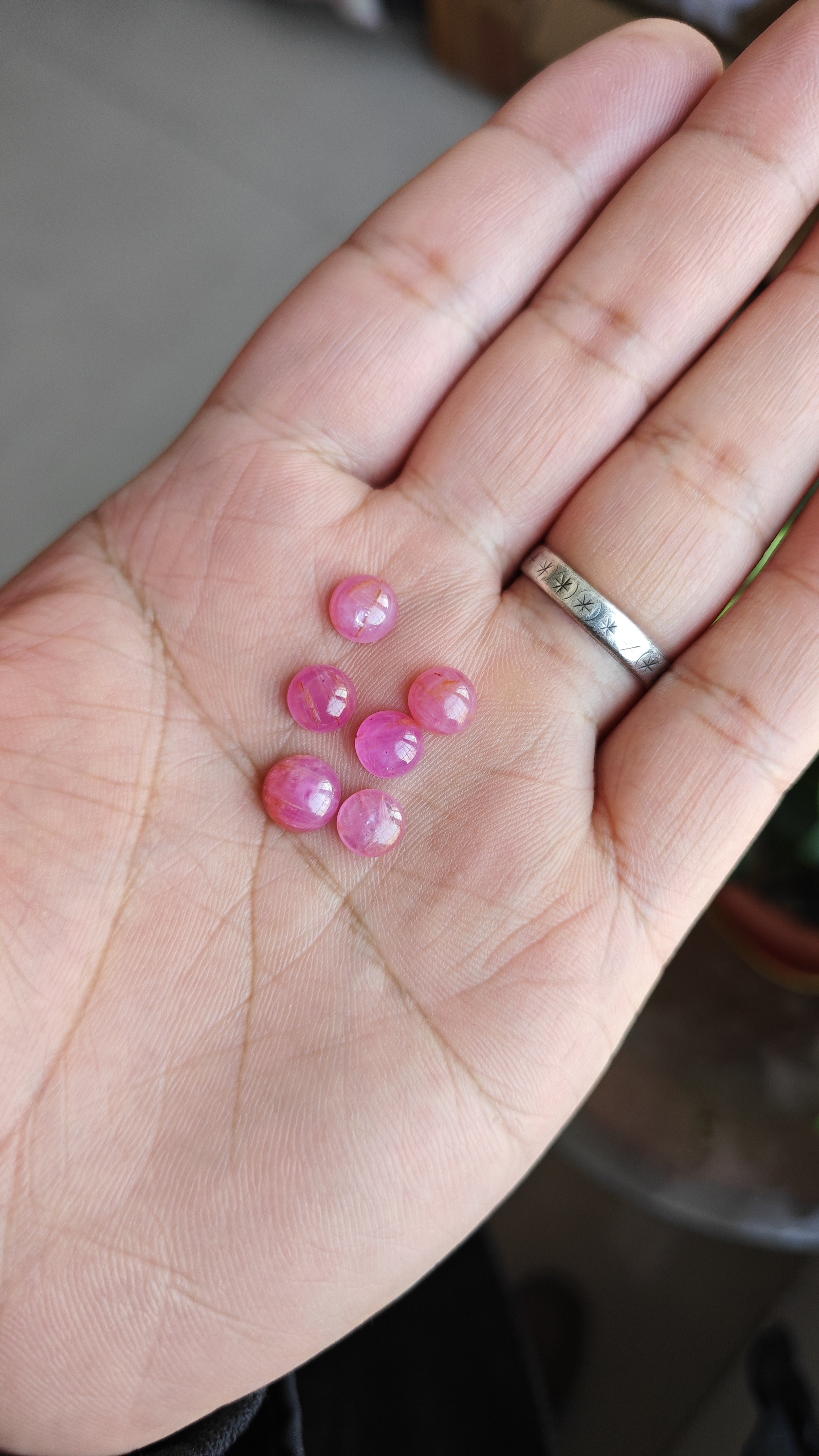 无烧天然南非红宝石裸石戒面 圆形7-8mm 桃花粉微纹清货一手