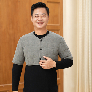 爸爸加绒加厚护肩防寒驼绒棉中袖 睡觉护颈椎坎肩 小背心中老年男装