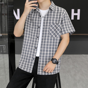 格子衬衫男士短袖2026新款夏季薄款衬衣潮牌免烫抗皱男款休闲外套