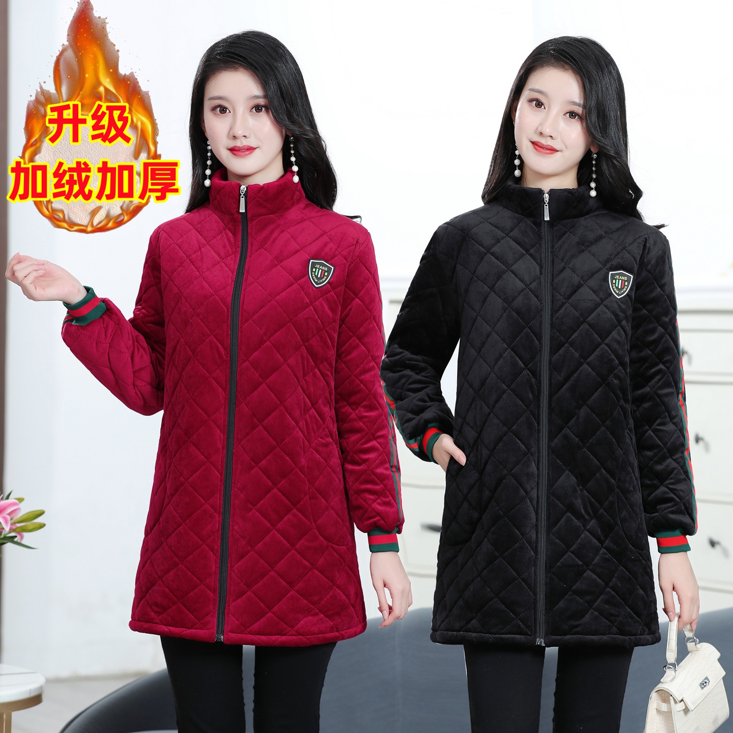 冬季中老年妈妈拉链罩衣棉服上衣