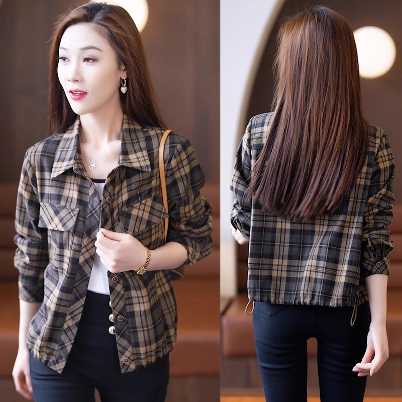 外套格子显瘦百搭女时尚小个子新款春秋季外穿上衣2025衬衫短款年