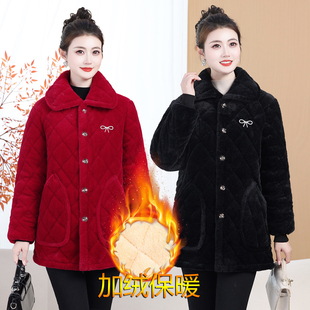棉衣棉服棉袄罩衣 外套冬季 防貂绒新款 妈妈三层保暖加绒加厚短款