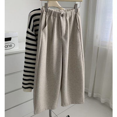 秋冬新款加厚毛呢弯刀裤子女韩版