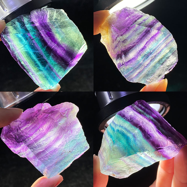 蓝绿紫七彩色萤石原石摆件天然