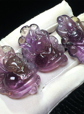 天然乌拉圭紫水晶雕刻九尾狐吊坠