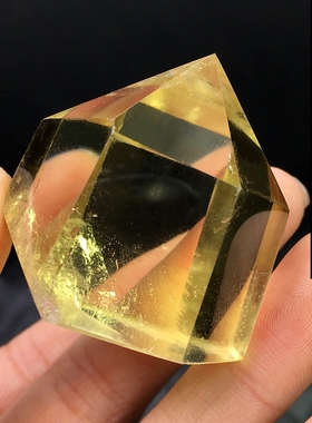 天然巴西黄水晶单尖柱子原矿打磨彩虹六棱柱茶黄办公桌面迷你摆件