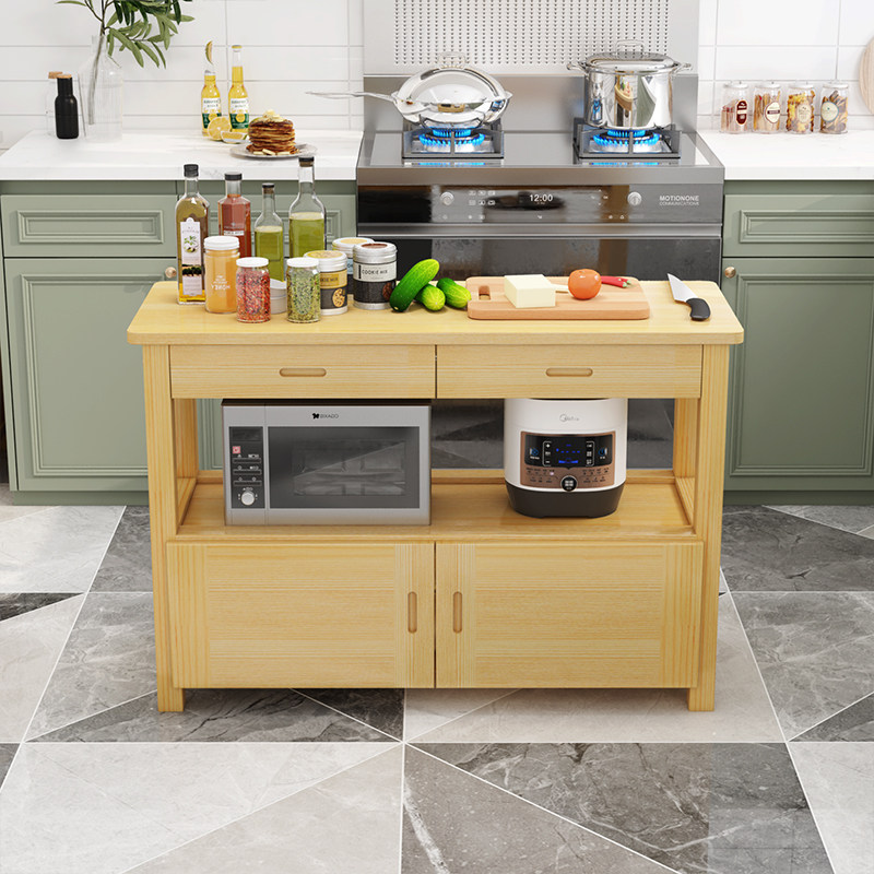 实木厨房切菜桌带门柜子操作台储物桌带抽屉实木桌子厨房置物架