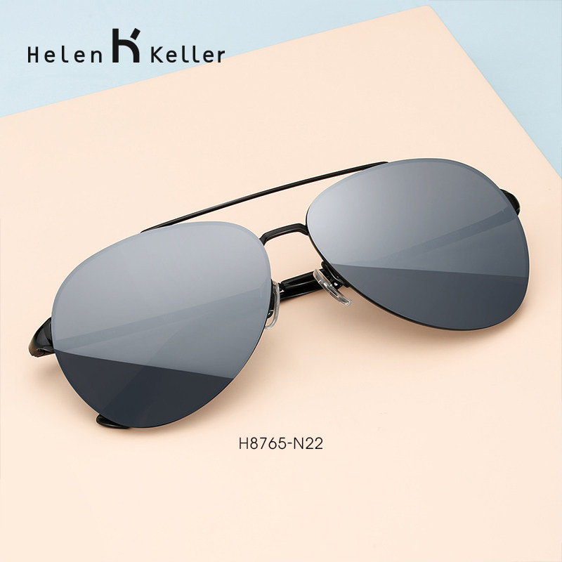 海伦凯勒太阳镜男偏光超大框大脸专属飞行镜墨镜男开车H8765
