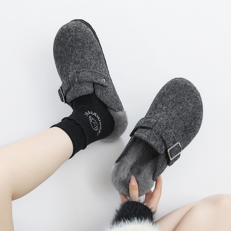 毛毛鞋保暖棉鞋包头半拖外穿平底勃肯鞋女冬单鞋灰色拖鞋耐穿,女鞋,其他拖鞋,淘宝优惠券,粉丝福利购,淘宝优惠卷