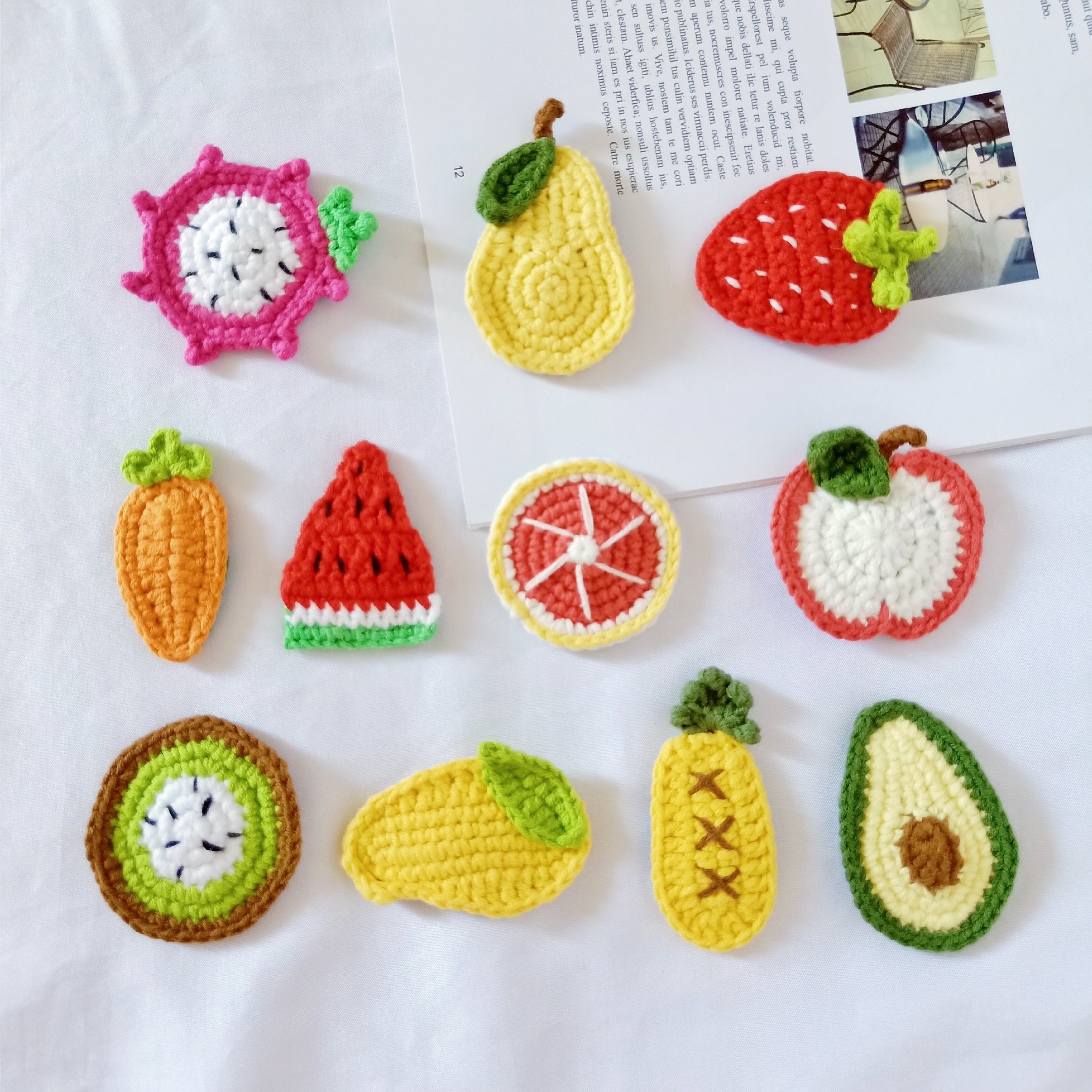 钩针毛线手工diy可爱自制水果发夹芒果西瓜草莓编织打发时间材料