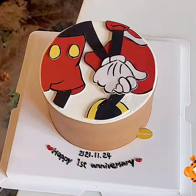 米奇牵手520情侣ins七夕情人节手绘蛋糕装饰巧克力转印纸定制