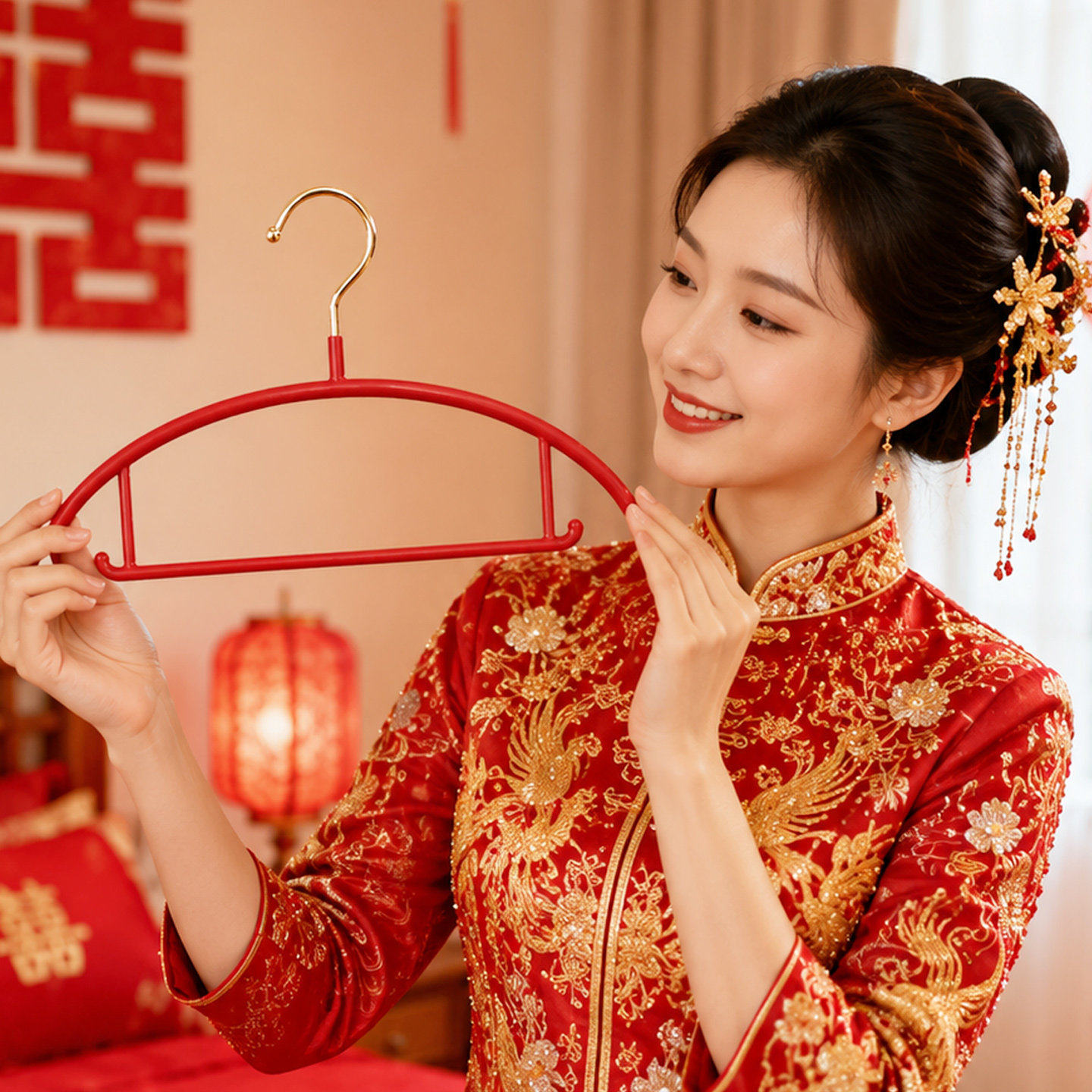 结婚红色衣架家用无痕挂晒衣服撑子凉衣架子晾衣架婚庆用品大全