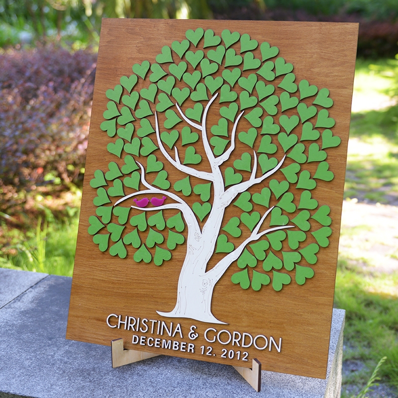 定制木质婚礼迎宾签到板 立体爱心指纹签树 生日聚会年会个性活动