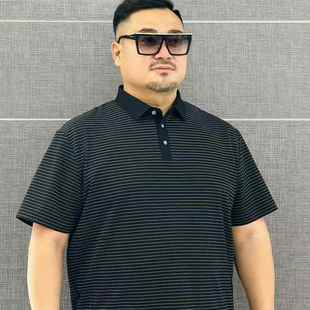 DY55A729 T恤 达依空间加肥加大夏季 翻领锦氨速干细条纹翻领短袖