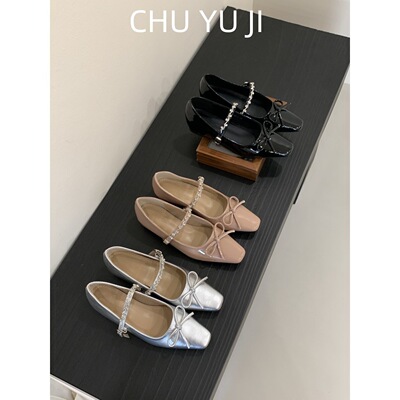 初遇季法式蝴蝶结包鞋女一字带内玛丽珍鞋水钻晚晚鞋