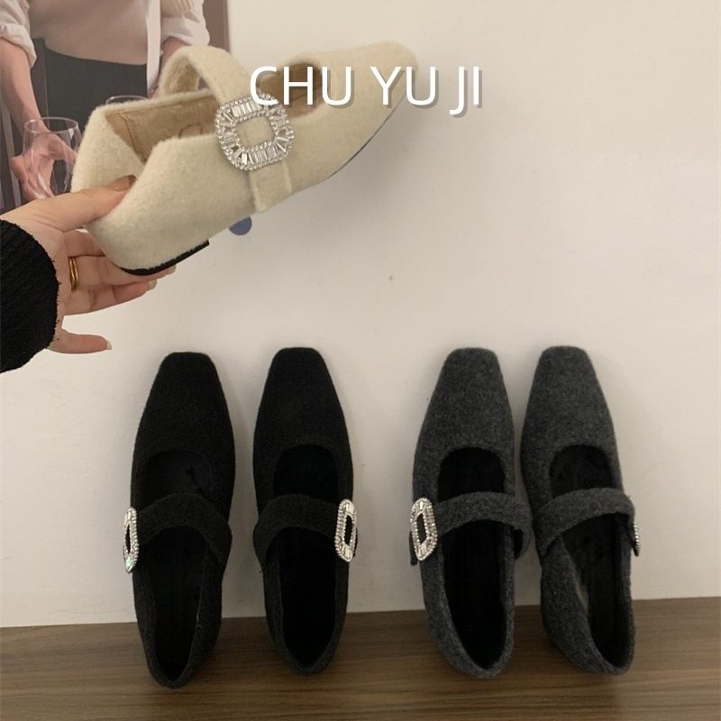 初遇季名媛风法式方头粗跟加绒玛丽珍鞋水钻扣带巨好看单鞋女,女鞋,浅口单鞋,淘宝优惠券,粉丝福利购,淘宝优惠卷