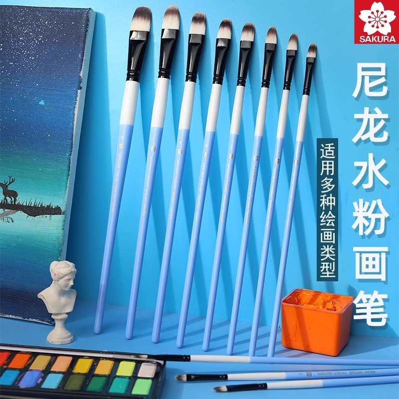 樱花水粉笔圆头尼龙水粉笔画笔丙烯水彩联艺考美术油画笔单支套装