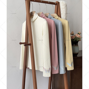 秋冬蝴蝶刺绣上衣 原创高级感文艺堆堆高领打底衫 5495 伊珞