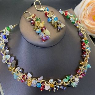 波西米亚个性彩色夸张项饰耳饰纯手工多色小碎石项链耳环GH
