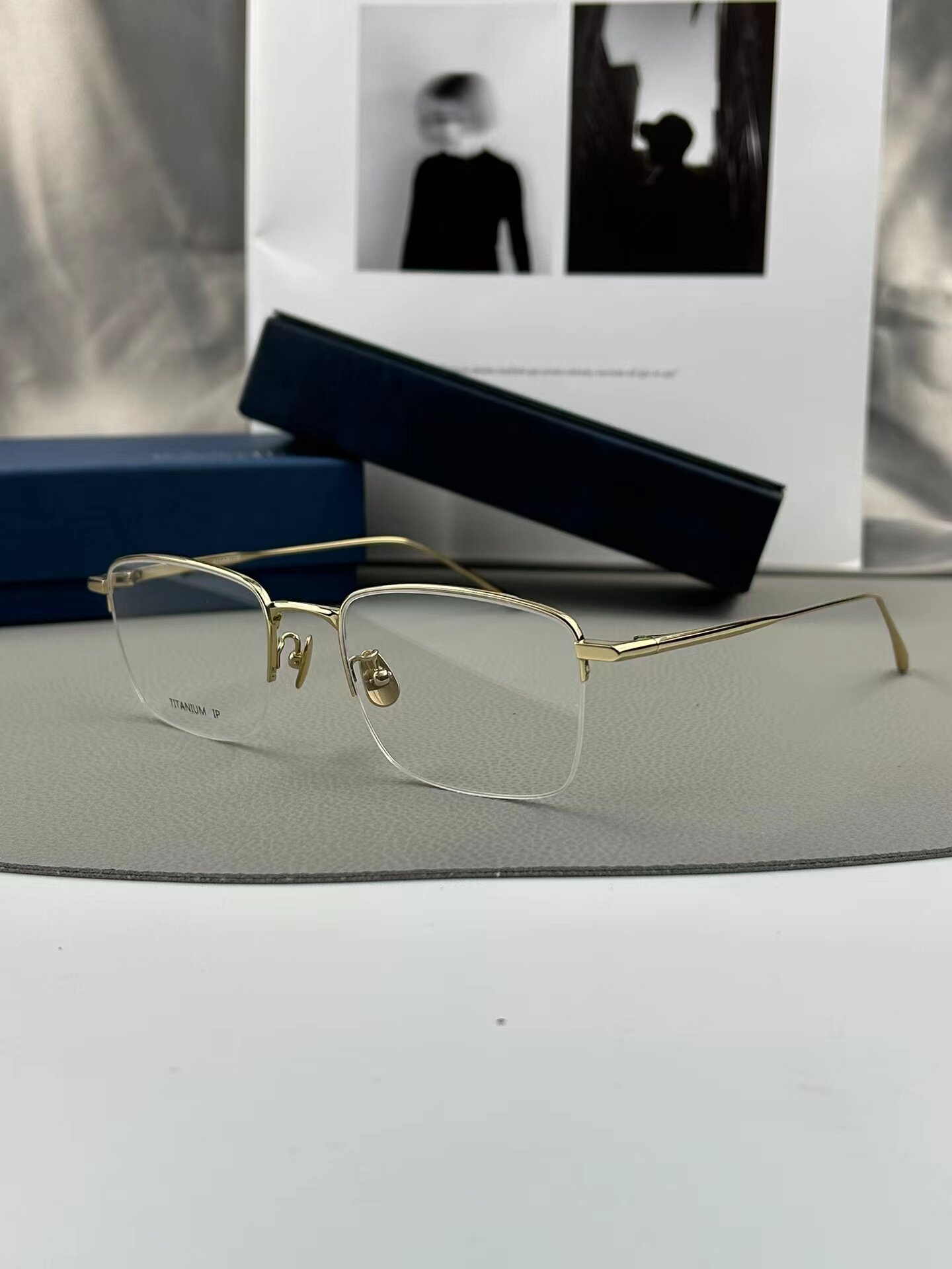 清也旗舰店男士方形半框平光镜近视眼镜纯钛眼镜框可配镜片商务款