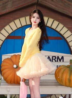 成人杏色蓬蓬裙大人tutu裙大码半身网纱裙小个子短款2025春夏少女