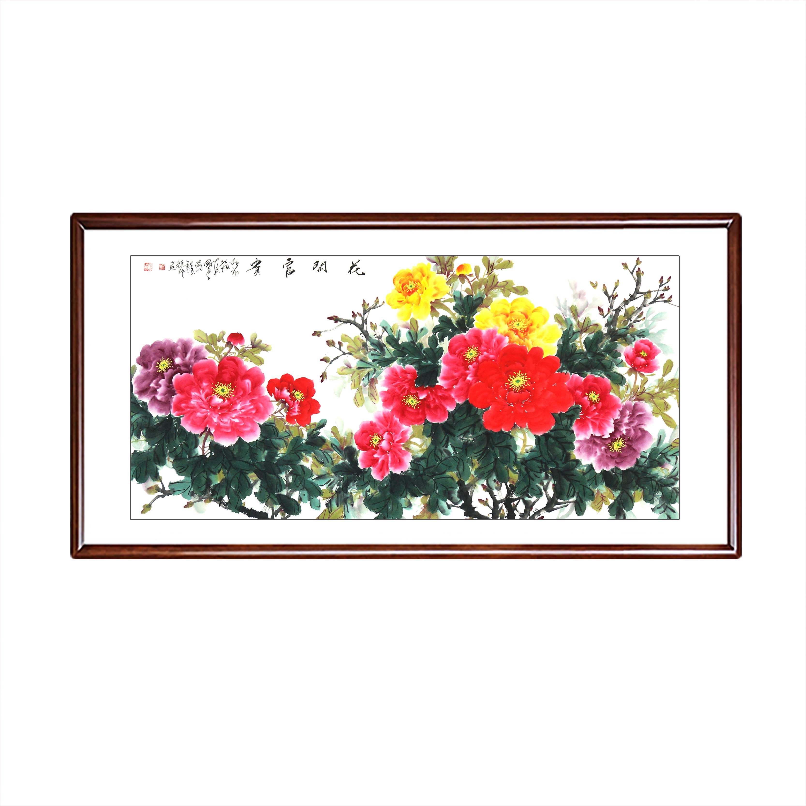 手绘花鸟横幅图国画办公室客厅过道走廊玄关字画背景墙装饰挂画