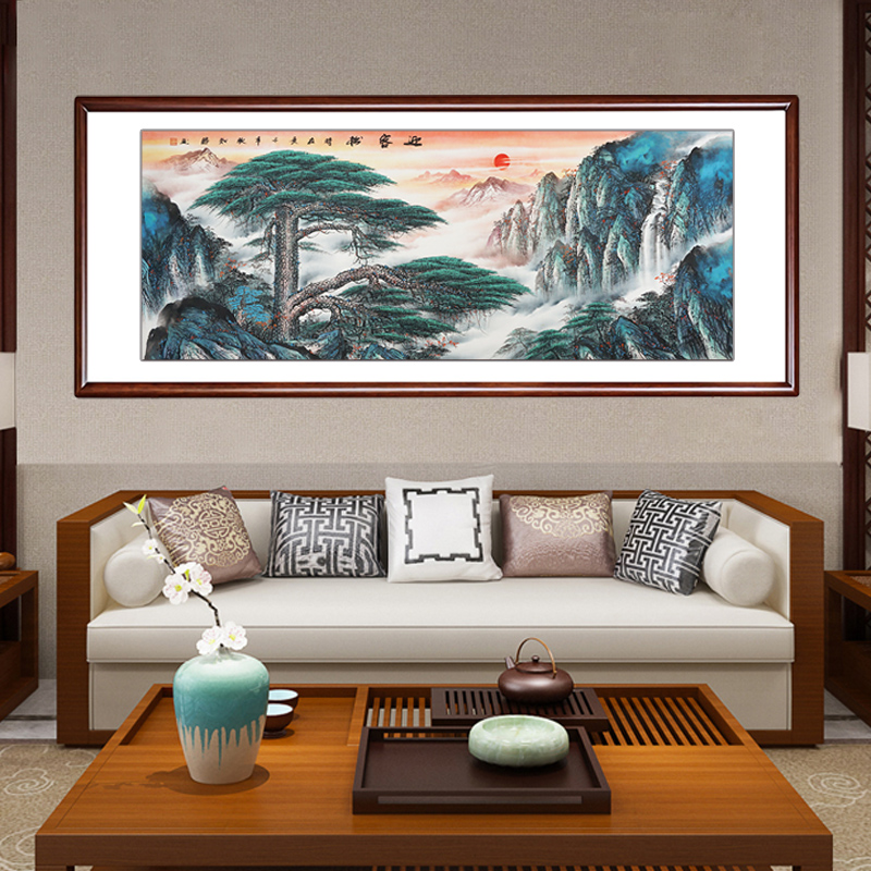 迎客松山水画新中式国画背景墙壁画客厅书房挂画装饰画纯手绘字画