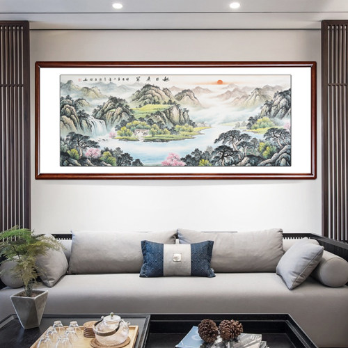 聚财客厅日出东方手绘山水画