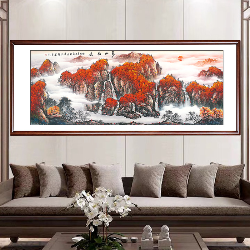 万山红遍鸿运当头山水画客厅装饰画国画手绘风水画李可染挂画字画_虎窝淘