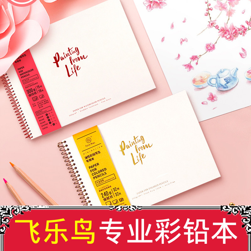 飞乐鸟彩铅画本活页细纹300g油性水溶性32k16k8k开专业手绘彩铅纸
