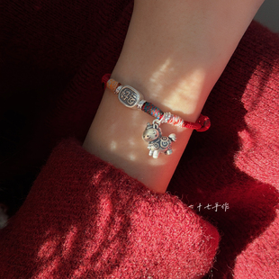 一十七手作 足银999好运连连马上有钱新年红绳好寓意礼物情侣手链