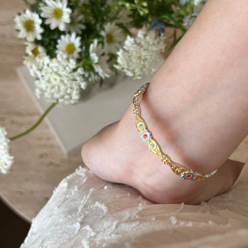 足银999.9古法描金宫廷风手镯