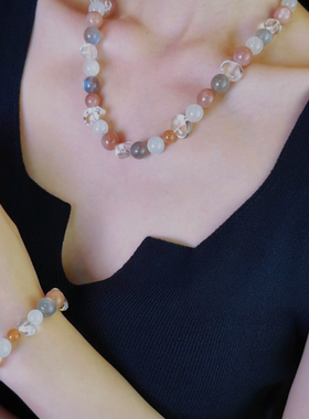 【一川风月】原创手链项链天然水晶月光石巴西白水晶灰月光白月光