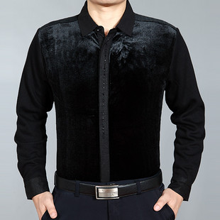冬装新款保暖衬衫男士中年休闲加绒加厚衬衣金丝绒免烫爸爸男寸衣