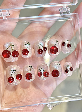 任民币穿戴甲｜夏日清凉显猫眼白水嘟嘟车厘子 大樱桃手工穿戴甲