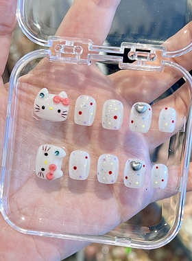 任民币|【KT猫白皮立体耳朵】纯手工穿戴甲包邮