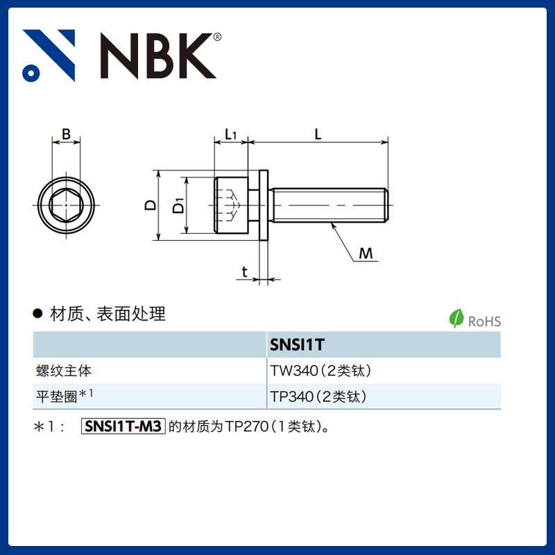 NBK SNSI1T 钛合金真空带垫圈内六角圆柱头螺栓 无尘作业简单机械