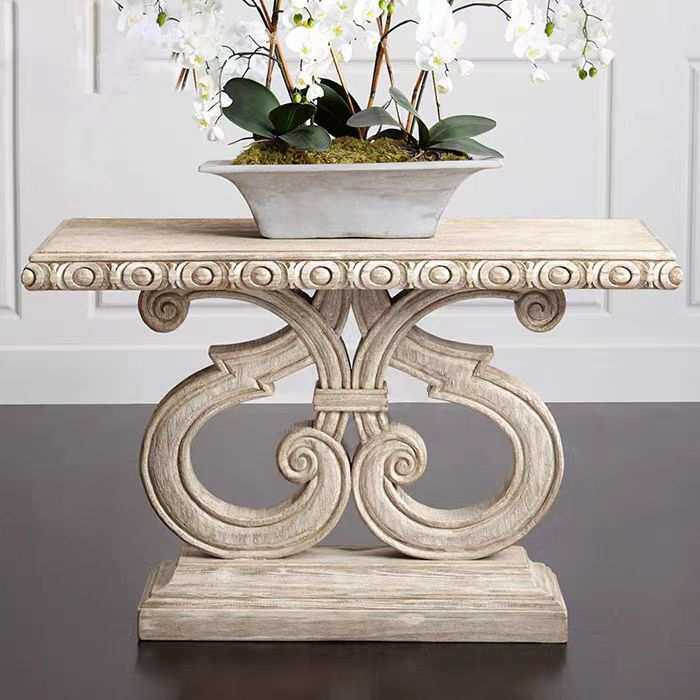 美式乡村实木复古风格玄关台小户型展厅展厅台雕花储物柜柜玄关桌