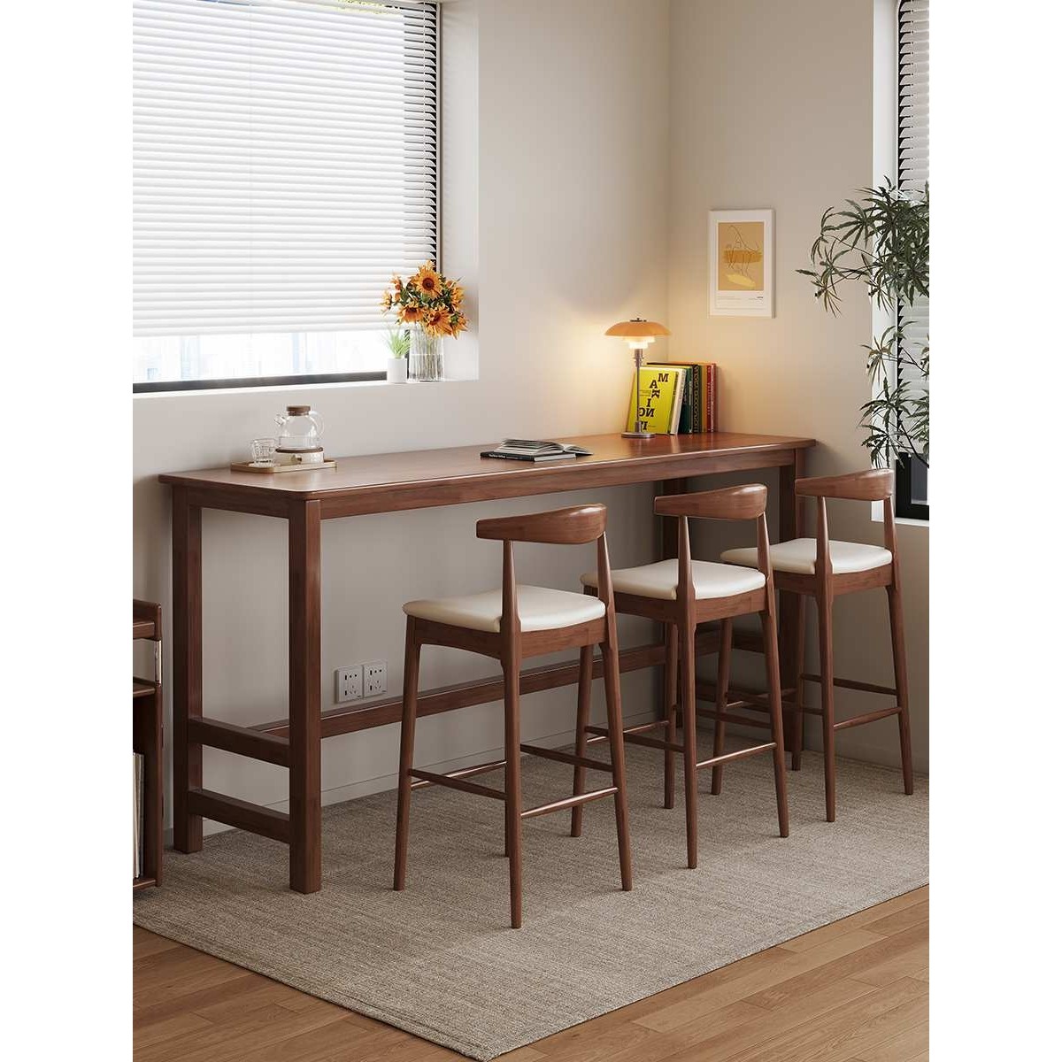 ?实木吧台桌家用阳台靠墙窄桌子简约长条桌酒吧奶茶店高脚桌椅组,3C数码配件,USB灯,淘宝优惠券,粉丝福利购,淘宝优惠卷