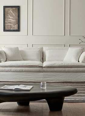 法式奶油风白色布艺沙发全拆洗北欧现代棉麻三人四人位休闲沙发