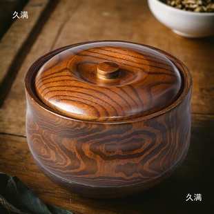 蒙古藏式实木一体带盖用糌粑白糖奶渣内蒙炒米酥油收纳木碗带盖